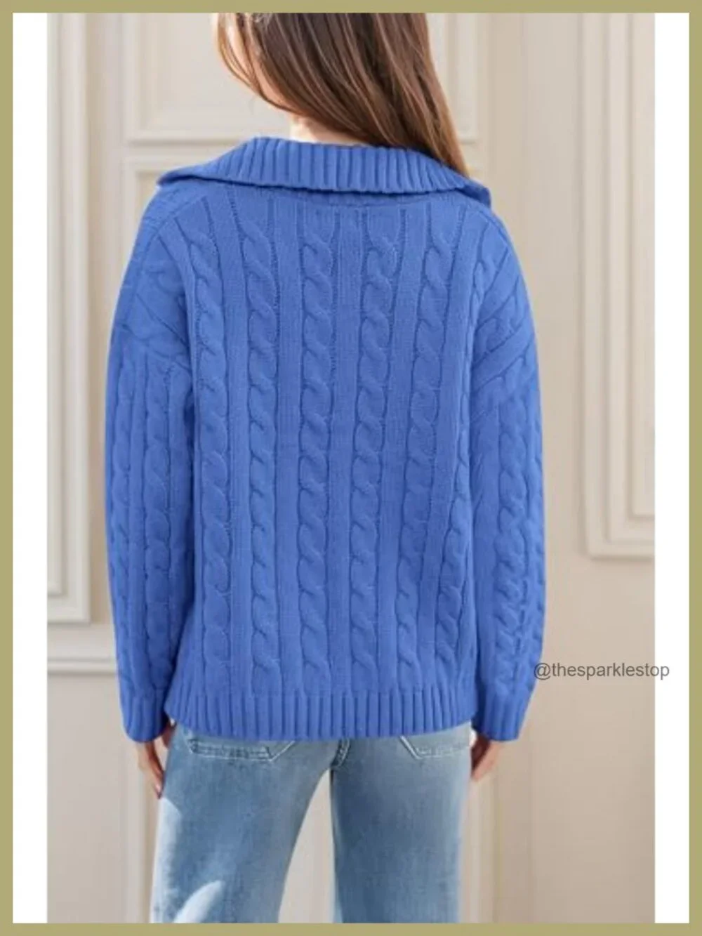 Oversized Cable Knit V-Neck Long Sleeve Chunky Pullover Sweater